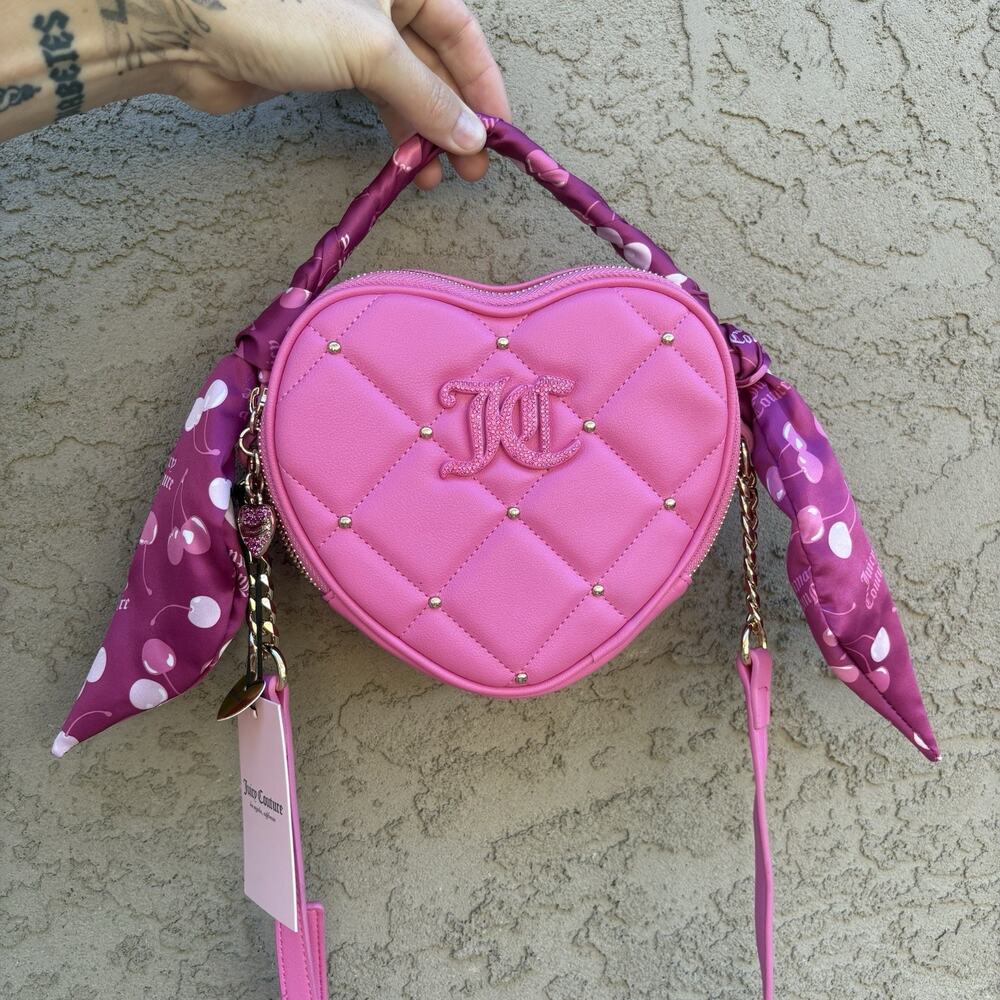 NWT Juicy Couture Heart Shaped Holding the Line Raspberry/Lt Pink Crossbody Bag